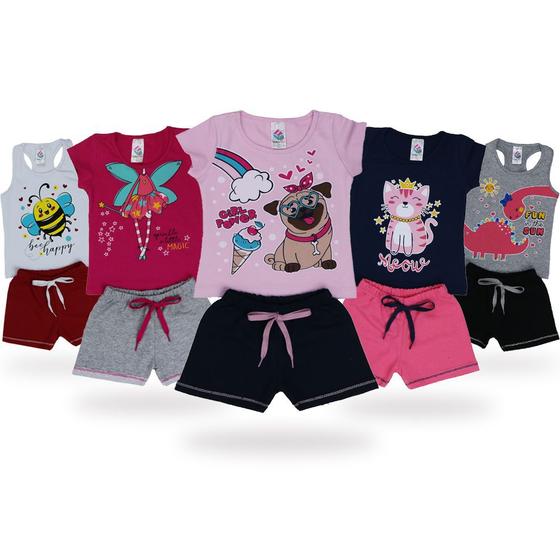 Imagem de Kit 5 Conjuntos Infantil Feminino Roupa de Crianças Atacado 1-2 -3 -4 -6 -8 Anos