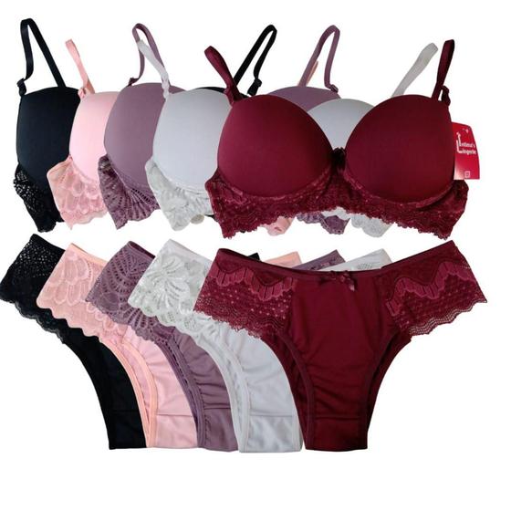 Imagem de Kit 5 Conjuntos Lingerie Conforto com Bojo de Renda e Microfibra  - INTIMAS LINGERIE