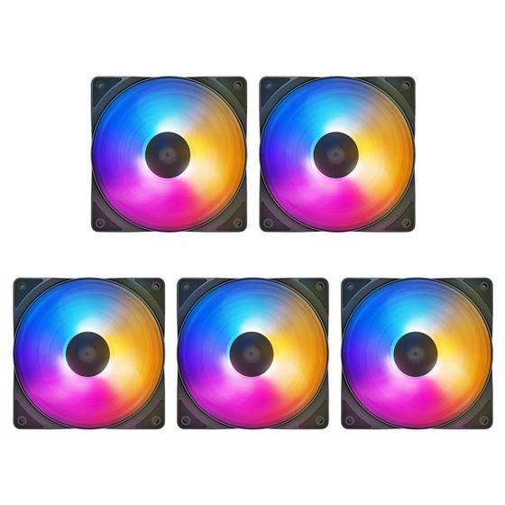 Imagem de Kit 5 Cooler Fan Gamer RGB DEEPCOOL RF120 Rainbow PWM 120mm