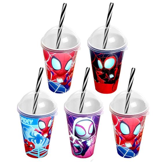 Imagem de Kit 5 Copos 280ml Homem Aranha Spidey Lembrança Aniversário