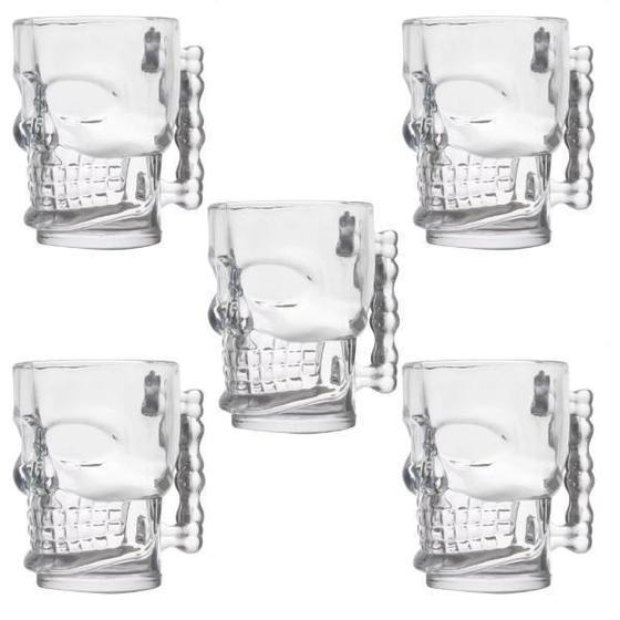 Imagem de Kit 5 Copos Caneca Caveira Crânio Transparente Chopp Vidro