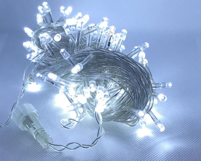 Imagem de Kit 5 Cordão 100 Led Fixo Branco Frio Fio Transparente 127v