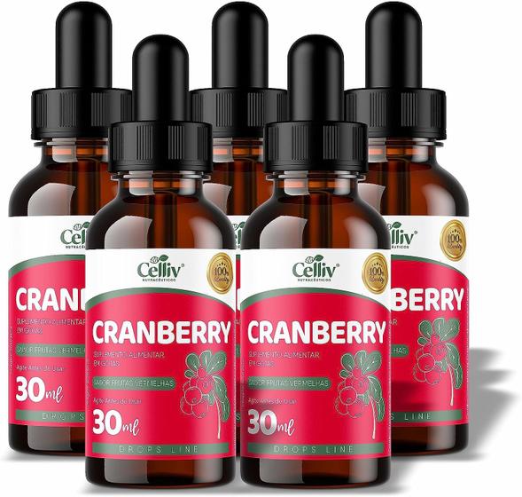 Imagem de Kit 5 Cranberry em Gotas Sabor Frutas Vermelhas 30ml Celliv