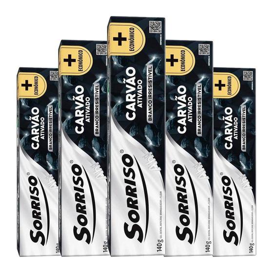 kit 5 Creme Dental Sorriso Carvão 140g Menor preço em kit 5 Creme Dental Sorriso Carvão 140g