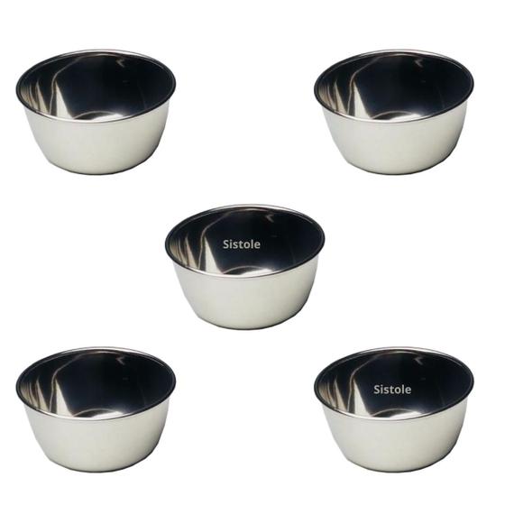 Kit 5 Cubas Inox Redonda 14 cm Assepsia Cirúrgica Hospitalar Odonto