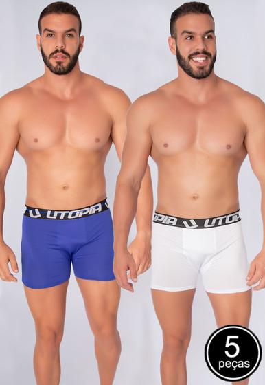 Imagem de Kit 5 Cuecas WLS Modas Masculina Boxer Lisa Microfibra Elástico