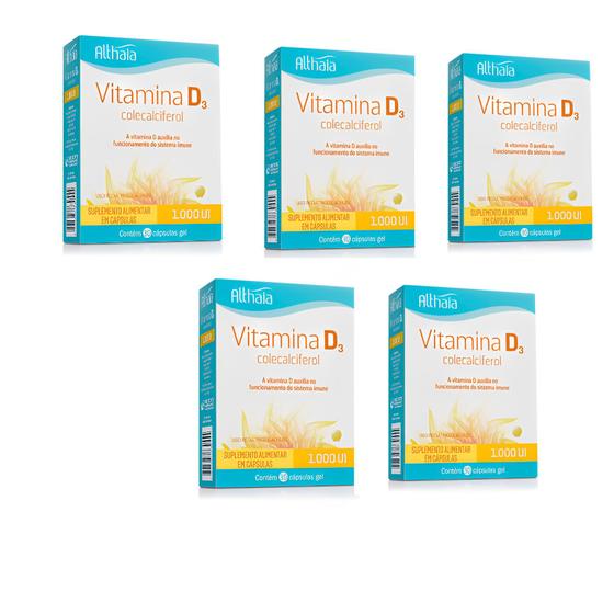 Kit 5 cxs vitamina d3 1.000ui com 30 capsulas althaia Menor preço em Kit 5 cxs vitamina d3 1.000ui com 30 capsulas althaia