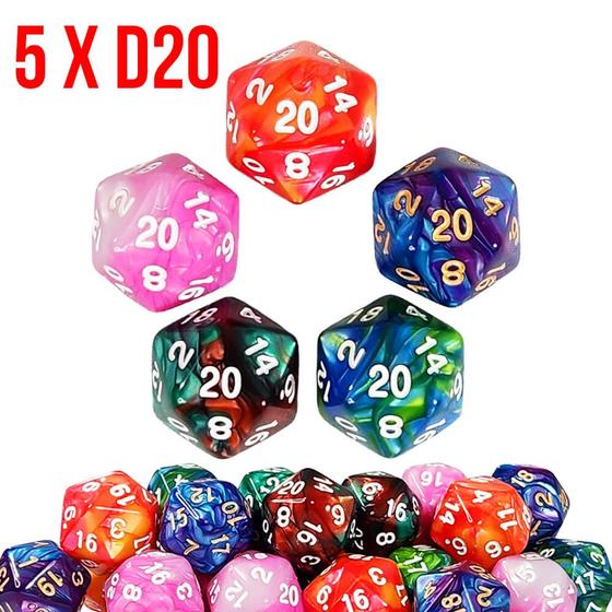 Imagem de Kit 5 Dados D20 Mesclados - RPG