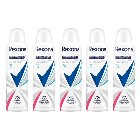 Imagem de Kit 5 Desodorante Rexona Sem Perfume Aerosol Antitranspirante 72h 150ml