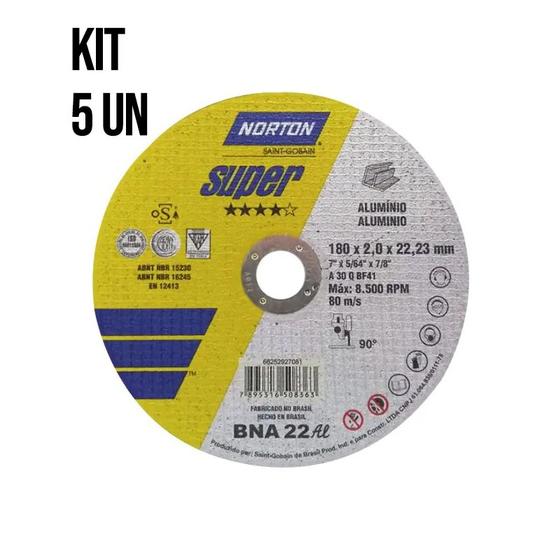 Imagem de Kit 5 Discos de Corte - Alumínio - 7" X 1/4" X 7/8" Bna 32 - Norton 