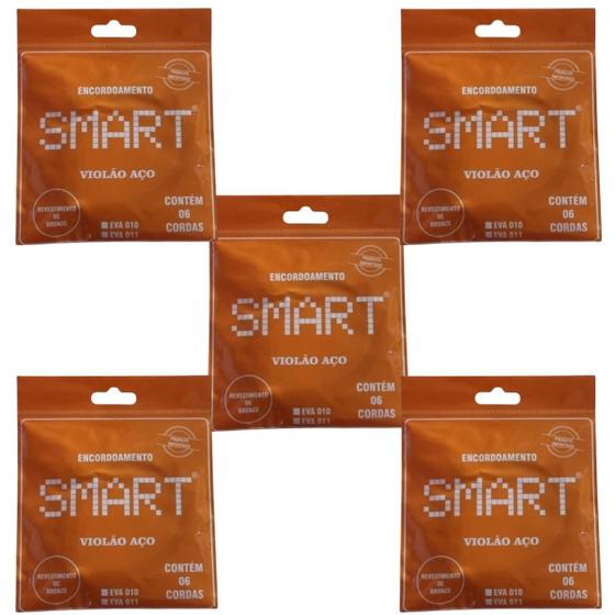 Imagem de Kit 5 Encordoamento Violão Aço 6 Cordas + Bolinha Smart .010