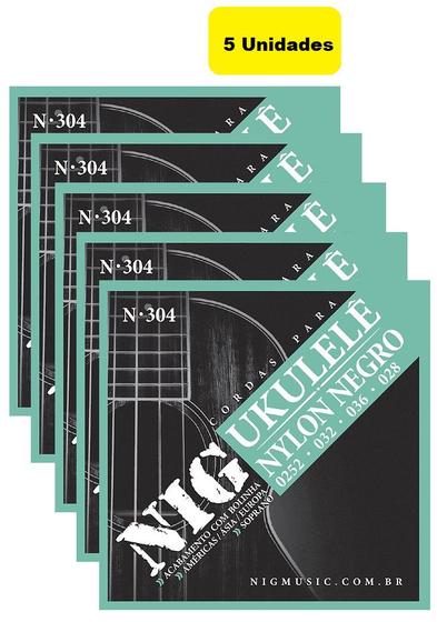 Imagem de Kit 5 Encordoamentos Corda Ukulele Nylon Preto - NIG N304