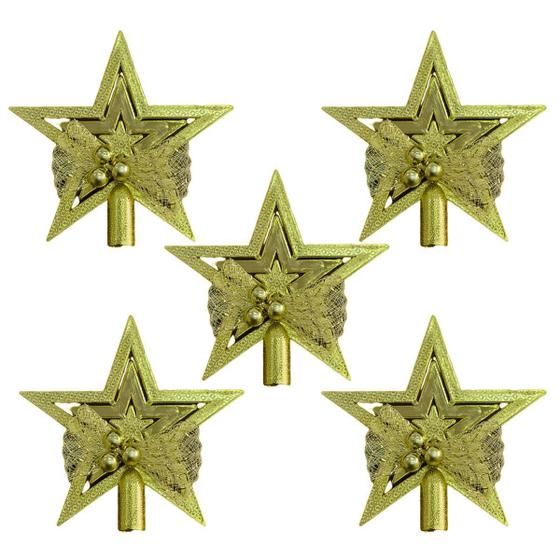 Imagem de Kit 5 Estrelas Ponteira Dourada 13 Cm Árvore Natal Decoração