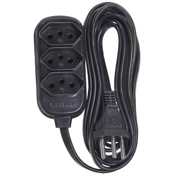 Imagem de Kit 5 Extensão Elétrica 10M Preta Com 3 Tomadas 2p+t Fiolux