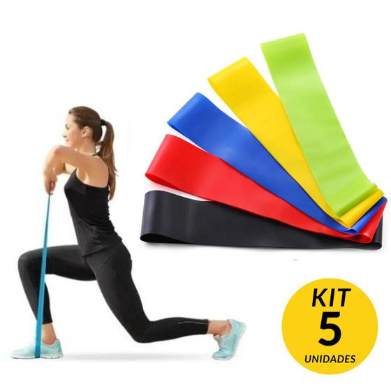 Imagem de Kit 5 Faixa Elástica Treino Ginastica Pilates E Fisioterapia