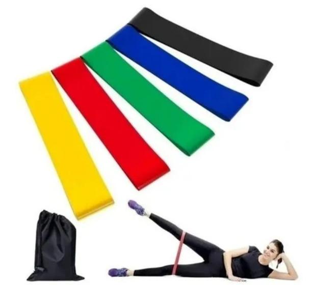 Imagem de Kit 5 Faixas Elásticas 100% Fitness Com 5 Níveis Fisioterapia