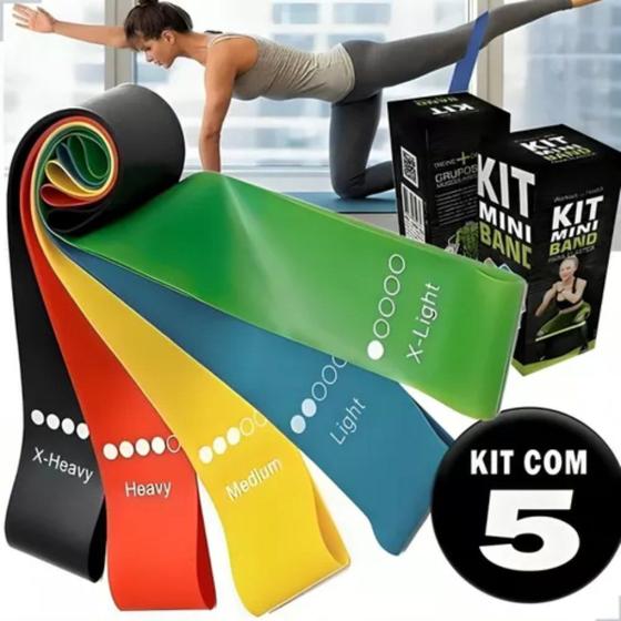 Imagem de Kit 5 Faixas Elásticas Elásticos Alongamento Pilates Yoga Exercícios Condicionamento Físico Relaxamento Academia Thera Band Fitness Mini Bands