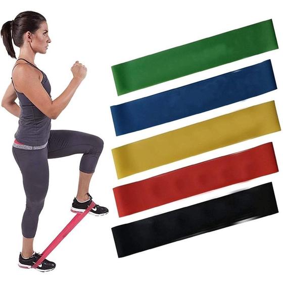 Imagem de Kit 5 Faixas Elásticas Fita Exercicio Extensor Pilates Abdominal ELASTICOS