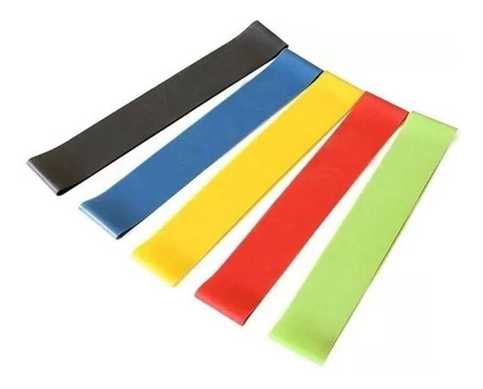 Imagem de Kit 5 Faixas Elásticas Theraband Com 5 Níveis Fisioterapia