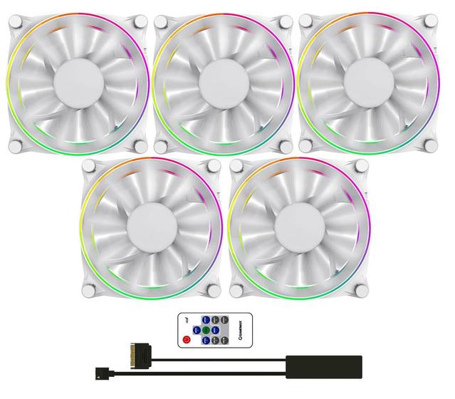 Imagem de Kit 5 Fan Cooler Argb Big Bowl Gmx-12 Dbb Wt + Controladora