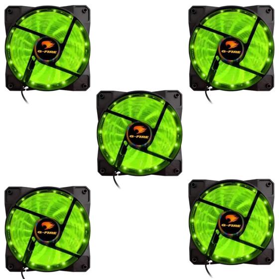 Imagem de Kit 5 Fan Cooler Gamer Led Verde 120x120mm