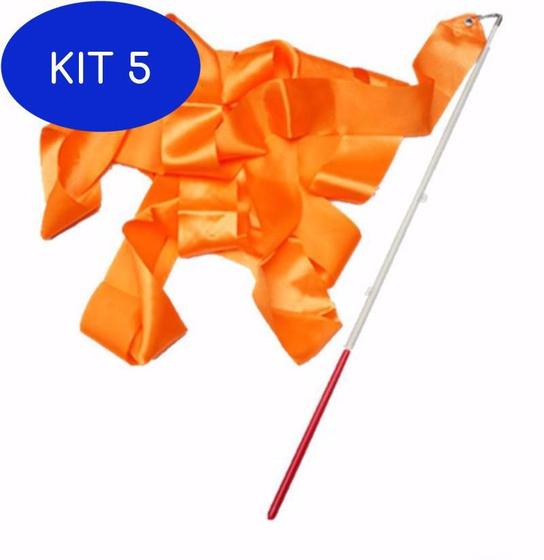 Imagem de Kit 5 Fita De Ginastica Rítmica De Apresentação e estilete Laranja