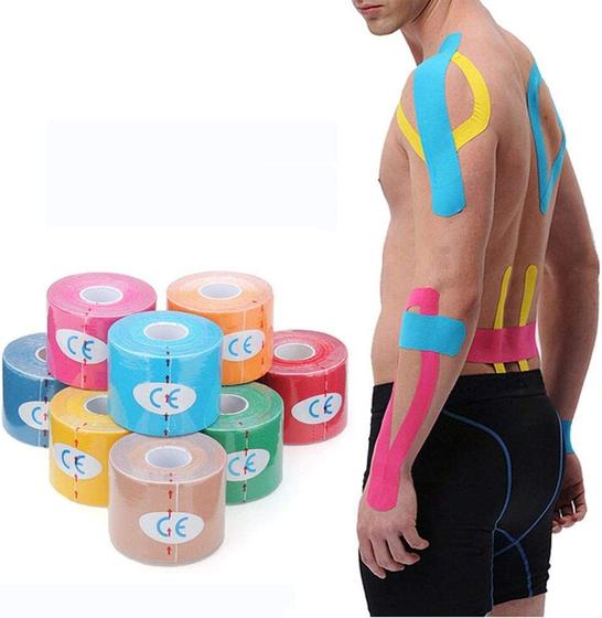 Imagem de Kit 5 fita kinesio bandagem elastica  5 metros adesiva funcional tape fisioterapia esportes atadura flexivel cores