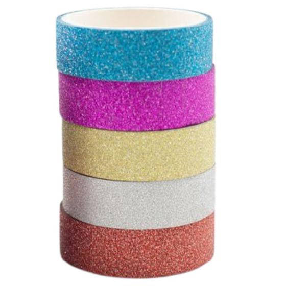 Imagem de Kit 5 Fitas Adesivas Decorativa Enfeitar Glitter Lisa 2.7m