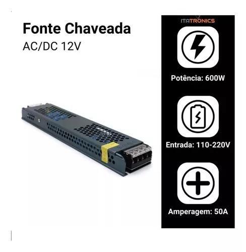 Imagem de Kit 5 Fonte Slim Chaveada 12v 50a 600W Alumínio P/ Fita Led