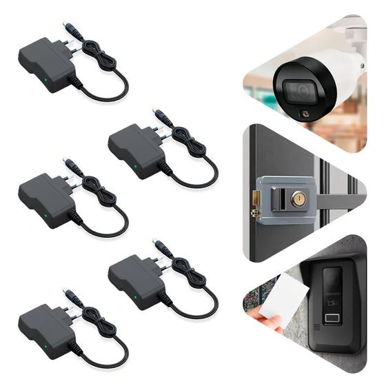 Imagem de Kit 5 Fontes 12v 1a P4 Plug Tomada Fc Com Proteção Cftv Segurança Eletrônica