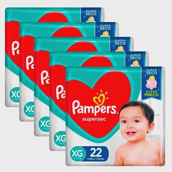 Imagem de KIT 5 FRALDAS PAMPERS SUPERSEC XG/22 = 110un