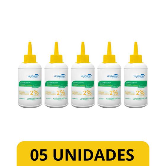 Imagem de Kit 5 Frascos Clorexidina 2% 100 ml (degermante) almotolia - VIC PHARMA