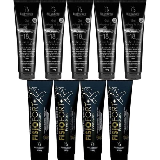 Kit 5 Gel Cartilagem de Tubarão Com 18 Ervas 150g + 4 Pomada Massageadora Fisiofort Premium 150g - Bio Instinto Imagem de Kit 5 Gel Cartilagem de Tubarão Com 18 Ervas 150g + 4 Pomada Massageadora Fisiofort Premium 150g