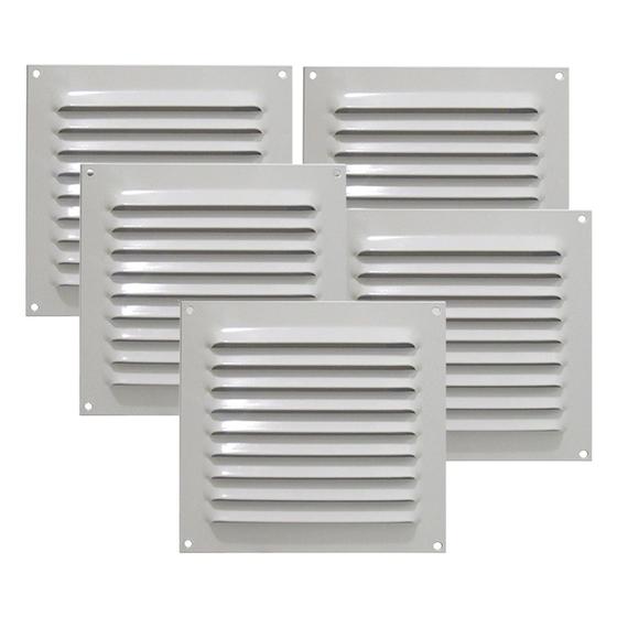 Imagem de Kit 5 Grades de Ventilação Quadrada Alumínio Branca 20x20cm