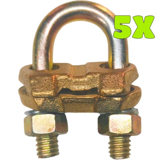 Imagem de Kit 5 Grampo Conector Gtdu Terra Aterramento Duplo Tipo U para Haste de 1/2 até 5/8