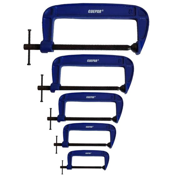 Imagem de Kit 5 Grampos Sargento De 75 A 200Mm Tipo C Profissional