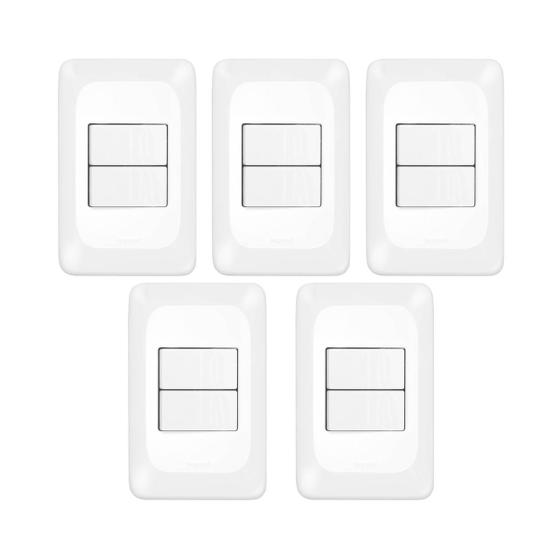 Imagem de Kit 5 Interruptores Duplo PIAL Pop 2 Teclas (Simples + Paralelo) Branco Conjunto 4x2 Parede
