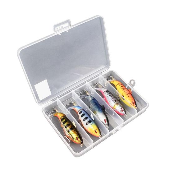 Imagem de KIT 5 Iscas Artificiais para pesca com Hélice Popper 9cm 17g + Estojo