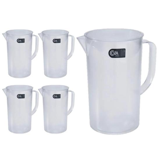 Imagem de Kit 5 Jarra 2 litros Acrílico Transparente Reforçada Suco Água Refresco Minimalista Sofisticada Coza