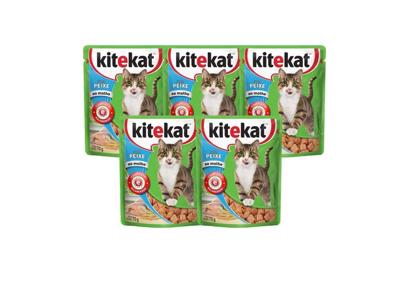 Imagem de Kit 5 Kitekat Sachê Gatos Adultos Peixe - 70g