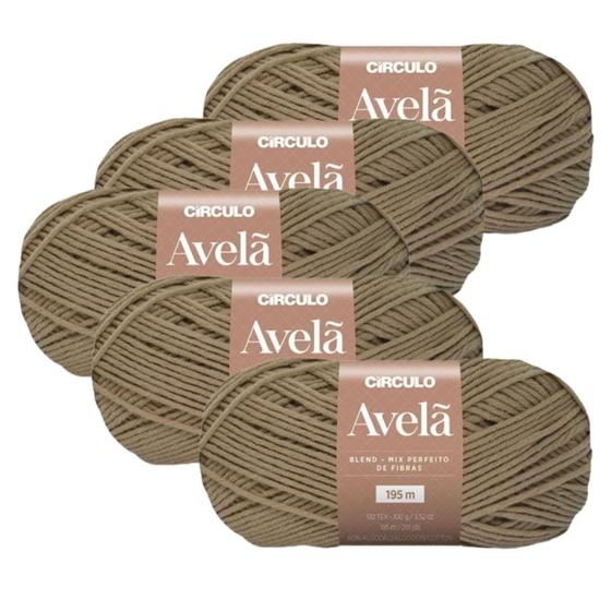 Imagem de Kit 5 Lã Fio Linha Avelã Circulo - 195m/100g Novelo para Trico e Croche