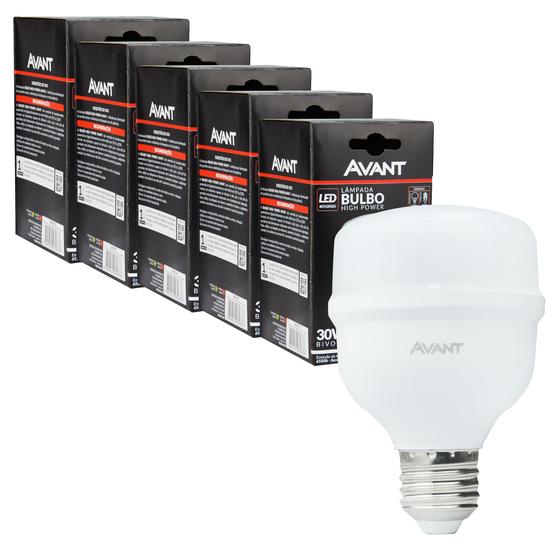 Imagem de Kit 5 Lâmpada Bulbo Led 30W Luz Branco Frio 6500k Soquete E27 Comércio Galpão - HIGH POWER AVANT