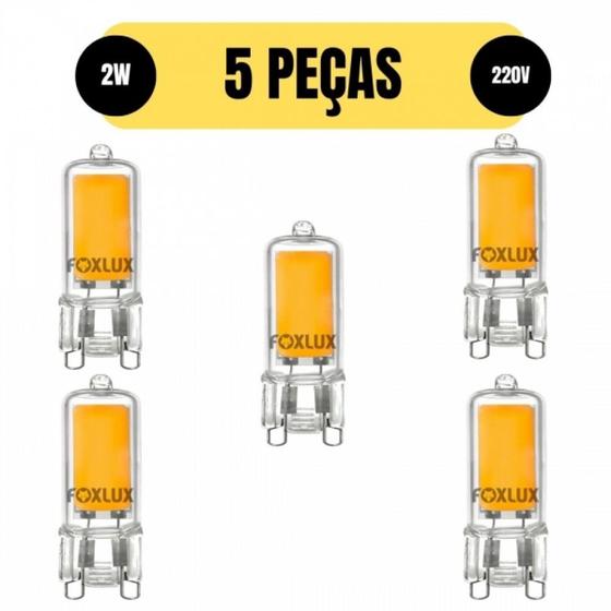 Imagem de Kit 5 lampada g9 ledpin 2w 2200k luz quente 220v foxlux