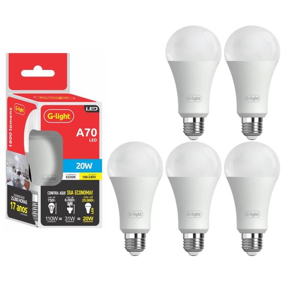 Imagem de Kit 5 Lampada Led 20W Branca 6500K 1800 Lumens Autovolt E27