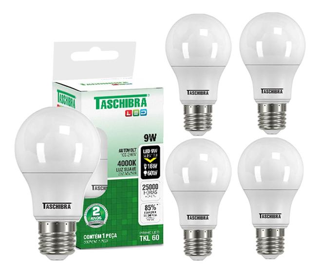 Imagem de Kit 5 Lâmpada Led 9w Luz Morna Branco Neutro 4000k Taschibra