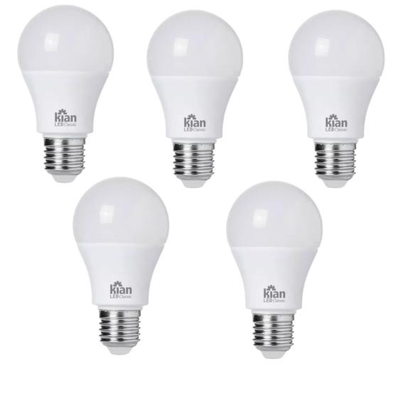 Imagem de Kit 5 Lâmpada Led Bulbo 6w Branca Morna 3000k Bivolt E27 Kian