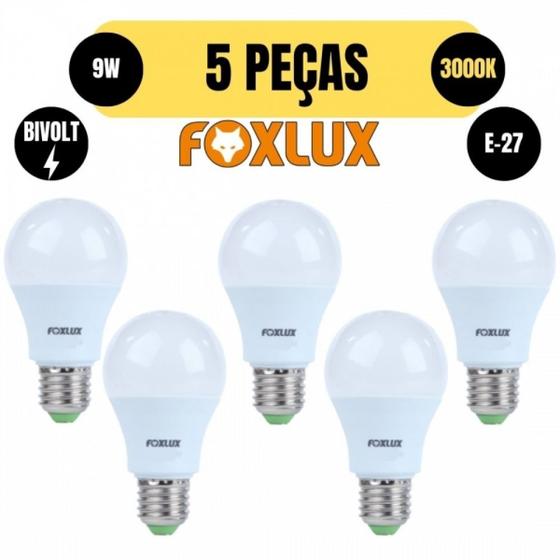 Imagem de Kit 5 lampada led bulbo a60 9w e27 3000k amarela bivolt foxlux