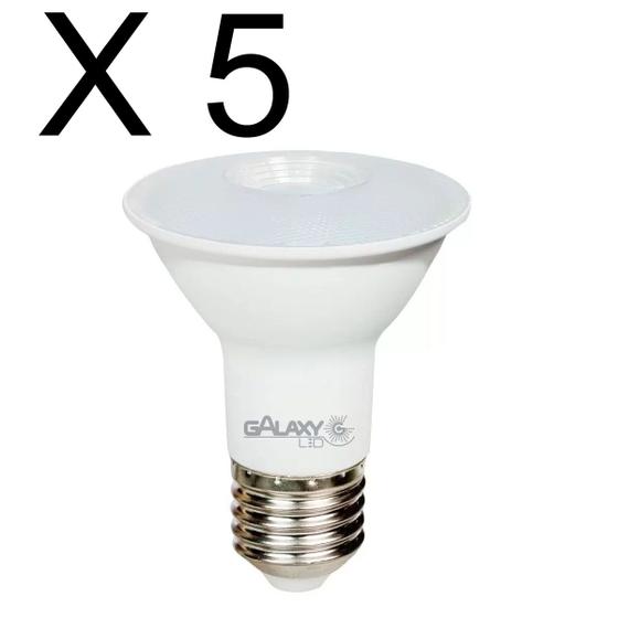 Imagem de Kit 5 lampada led par20 7w branco quente 2700k bivolt e27 galaxy