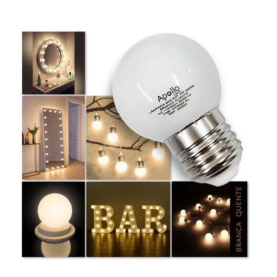 Imagem de Kit 5 Lâmpadas LED Bolinha 3W BIVOLT E27 Luz Branca Quente - Ideal para Espelhos/Camarim/Lustres
