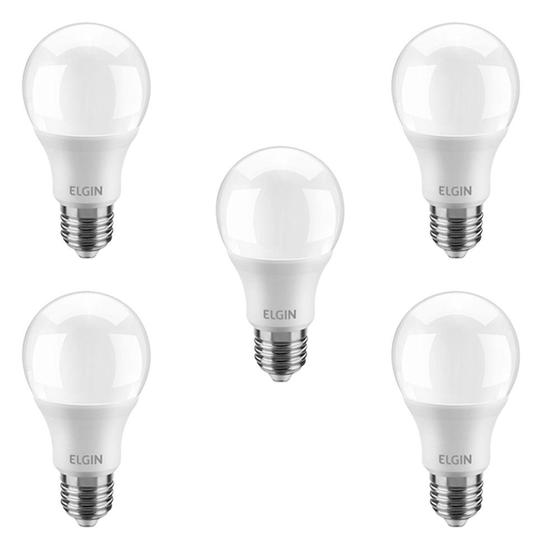 Imagem de Kit 5 lâmpadas led bulbo 12w bivolt e27 branca 6500k elgin